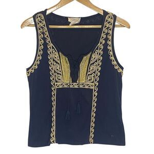 Ralph Lauren Denim & Supply Gold Embroidered Navy Sleeveless Top - Women's M